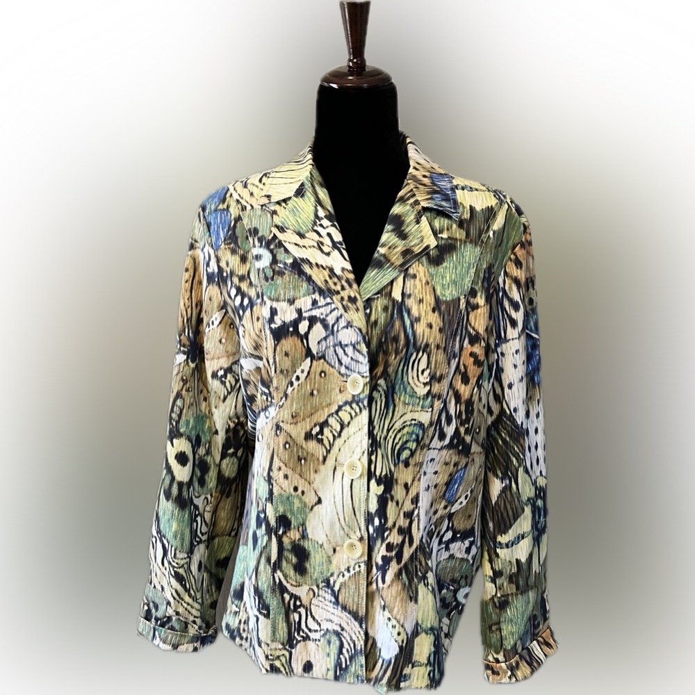 Chico’s Multicolor Artsy Abstract Floral Print Jacket size L